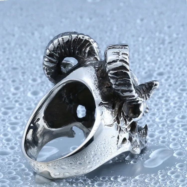 

Vintage Punk Men's Stainless Steel Ring Unique Gothic Goat Head Skull Ring Cool Biker Character Halloween Gift