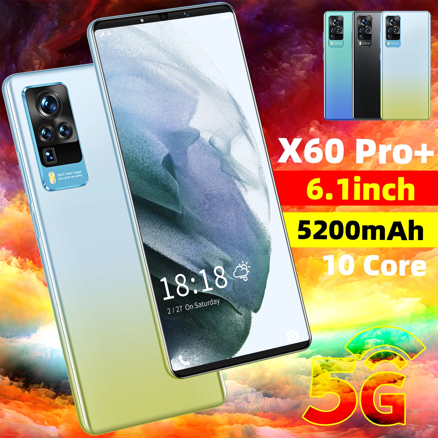 

2021 New X60 Pro+ 6.1 Inch 6GB+128GB 8MP+13MP 5200mAh Andriod 10.0 Smart Phone 1440*3200 MTK6889 Global Dual SIM+SD Mobile Phone