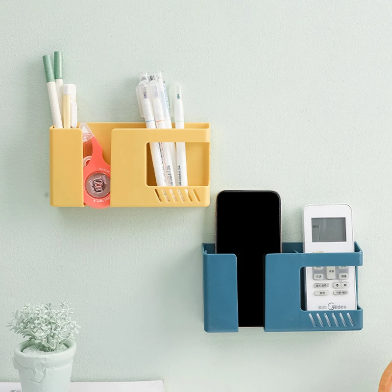 

Double Grid Remote Control Storage Box Bathroom Storage Toothbrush Holder Kitchen Organizer Wall Shelf Mobile Phone Holder