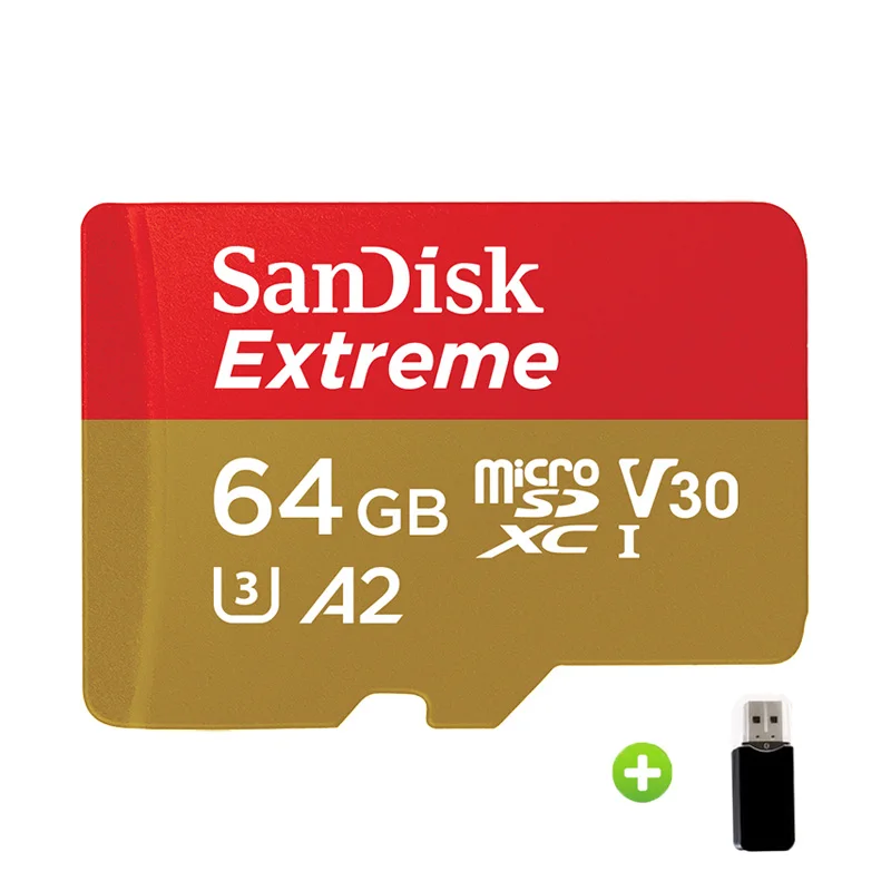 64GB-Card Reader Оригинальная карта памяти SanDisk Micro SD, 64 ГБ, A2, экстремальная карта памяти, 128 ГБ, 256 ГБ, 160 Мб/с, TF карта, флеш-накопитель для смартфона - Емкость: 64GB-Card Reader