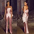 Женский вечерний комбинезон, атласный брючный костюм с большим бантом, без бретелек, розового цвета, 2021