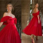 VANLYXCCI сексуальные красные с открытыми плечами трапециевидные вечерние платья до щиколотки плиссированные рукава женские вечерние платья на заказ