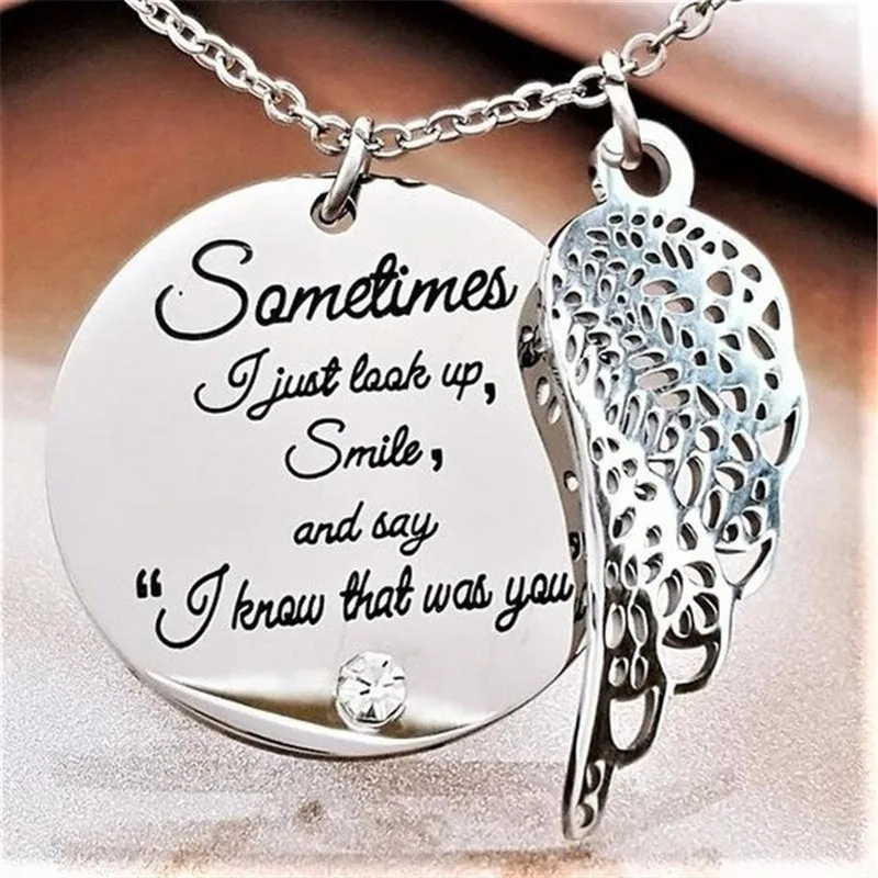 

Ручная штамповка «иногда, я просто улыбаюсь и говорю, что вы «ангельское крыло и сердце», ожерелье с крыльями в подарок