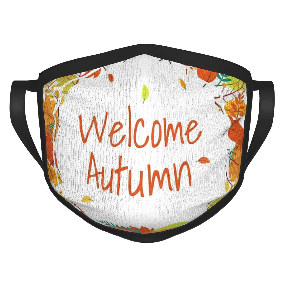 

Welcome Autumn Fall Face Mask Reusable Washable Breathable Autumn Leaves Black Border Scarf Windproof for Adult Women Men gift