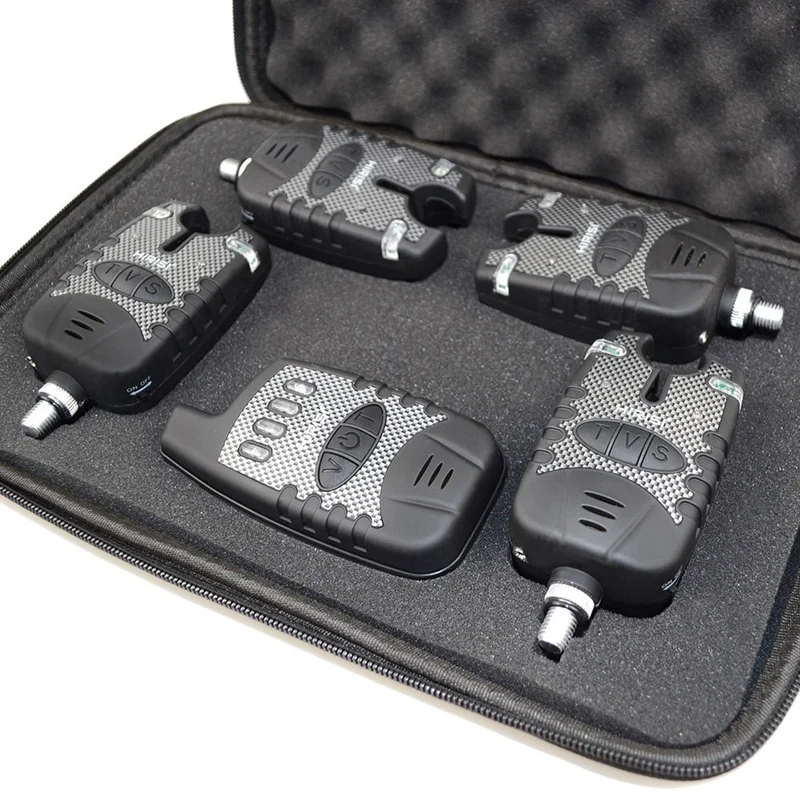 

HIRISI Wireless Fishing Bite Alarm Set 4+1 Fishing Bait Alarms Indicator for Carp Coarse Fishing Set