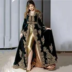 Арабские бархатные вечерние платья Дубаи с золотыми кружевными аппликациями, марокканский кафтан, платье для матери с разрезом, мусульманское платье для особых случаев, платье, халаты