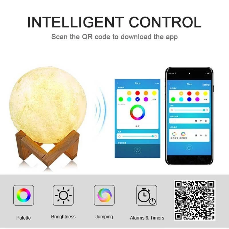 USB перезаряжаемая 3D красочная Лунная лампа WiFi приложение управление