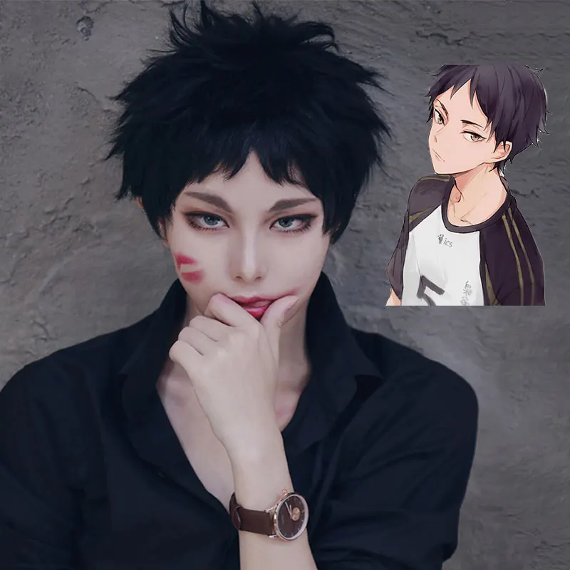 

Парик Keiji Akaashi для косплея, Haikyuu! Топ Fukurodani Academy, термостойкий короткий черный парик, карнавальный костюм, Джерси, униформа