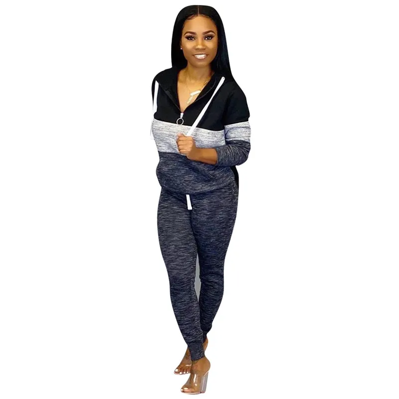 

Adogirl Color Block Women Tracksuit Two Piece Set Zipper Long Sleeve Hooded Sweatshirts Casual Pants Female Fashion Suits Outfit