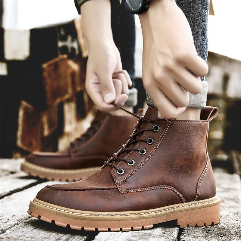 Chaussure homme/зимние мужские модные ботинки в стиле ретро; повседневные Водонепроницаемые Красивые кожаные ботинки в стиле ретро; мотоботы; Para Man 5