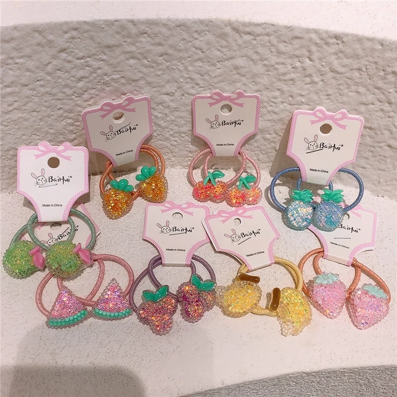 

2021 Summer New Korean Fashion Children's Hair Accessories Sweet Girl Simple Cute Colorful Fruit Rubber Band Hair Rope Headwear