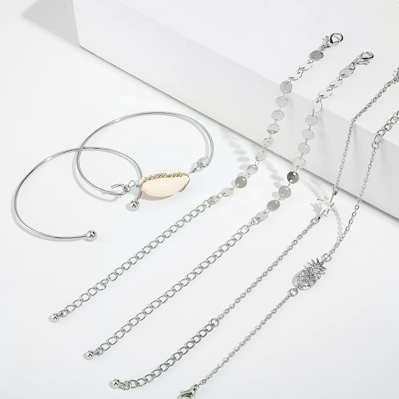 DIEZI 6pcs/set Fashion Vintage Pineapple Star Shell Bracelets &amp Bangles Silver Metal Chain Bracelet Sets For Women New Jewelry |