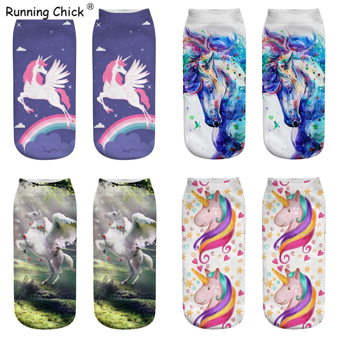 

Бег цыпленок хит продаж женские носки Единорог 3D печатные носки на заказ