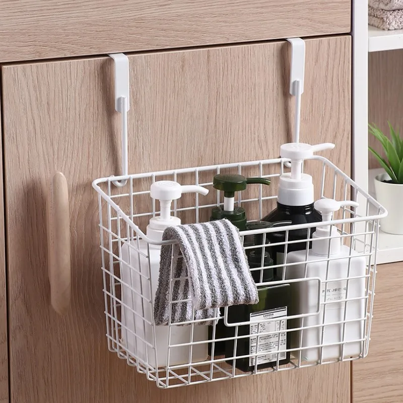 

Iron Storage Basket Bedside Cabinet Door Hanging Storage Basket Dormitory Kitchen Bathroom Drain Basket Metal Holder Rack
