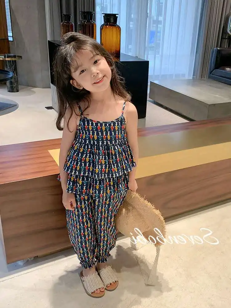 Лето 2020 детская одежда новый костюм на лямках для девочек праздничные