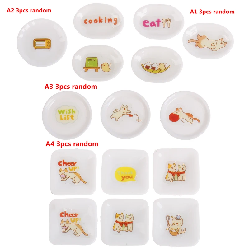 

3pcs Random Dollhouse Miniature Cartoon Dishes For 1:12 Dollhouse Decaoration
