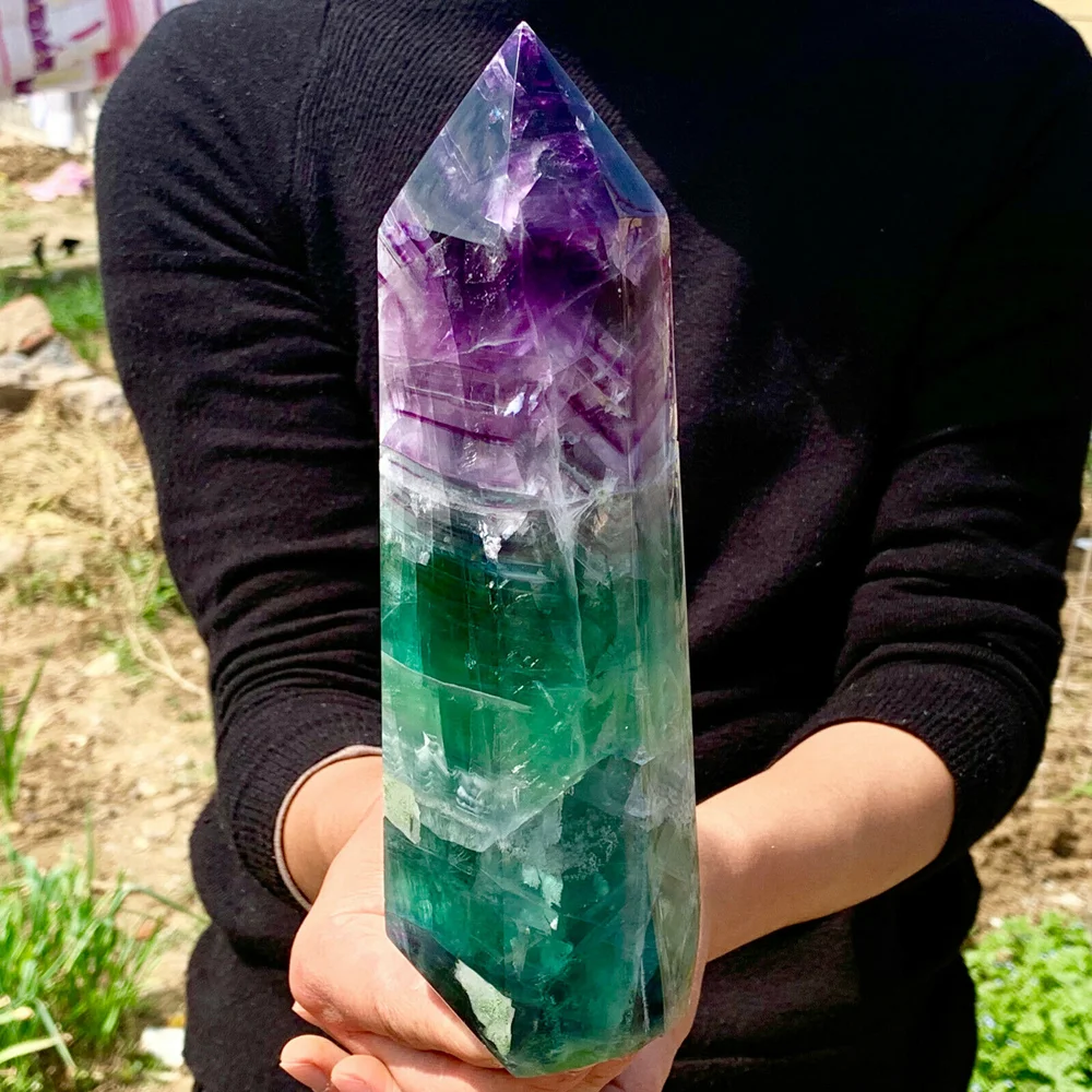 

Rare natural fluorite quartz obelisk crystal rod Reiki healing, home decoration, witchcraft, fengshui, gifts