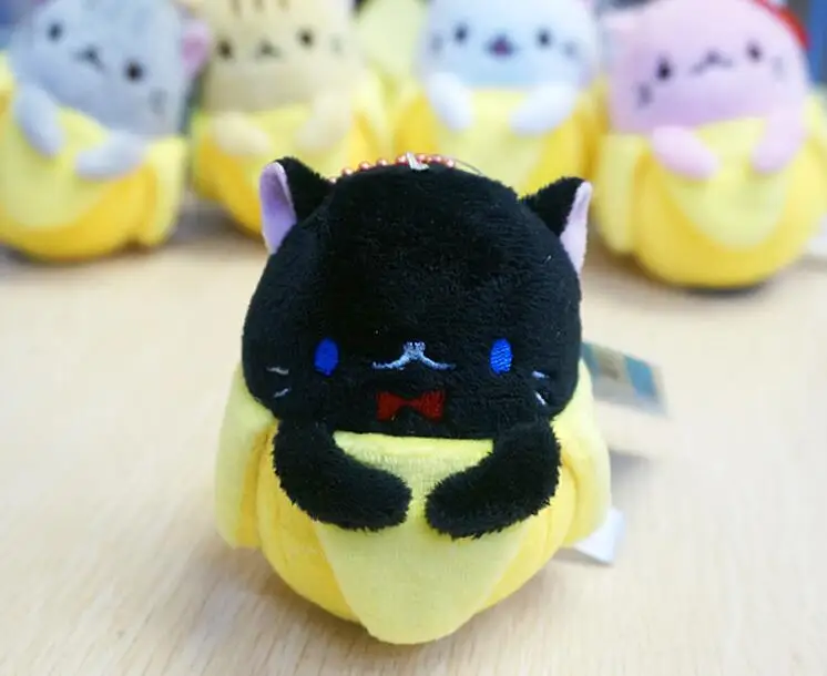 Black Новинка, плюшевая игрушка Bananya Banana Cat, мягкая кукла в виде животного, 9 см, брелок, аниме, детские куклы, Peluche Brinquedos, детские подарки - Цвет: Black