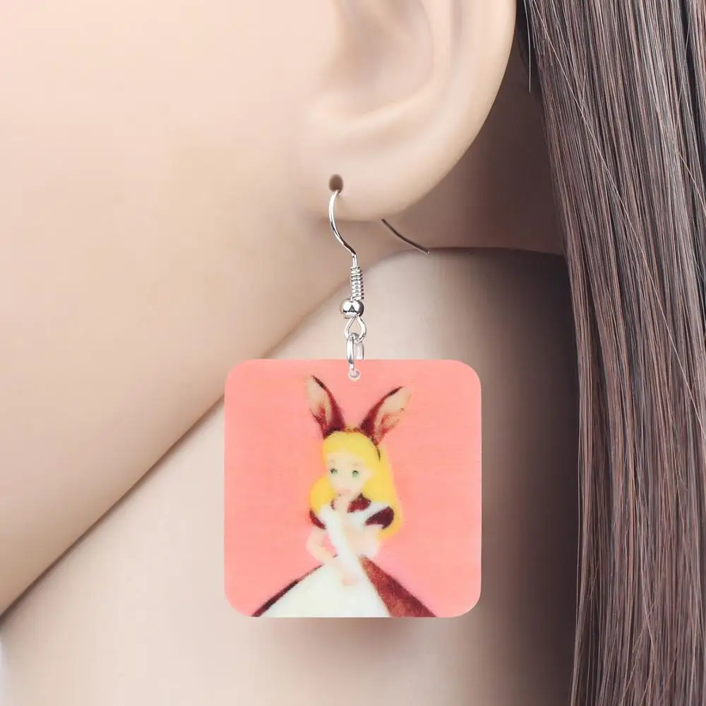 ARWA Acrylic Square Anime Rabbit Earrings Geometric Printing Animal Drop Dangle Jewelry For Women Girls Fashion Gift Decoration | Украшения