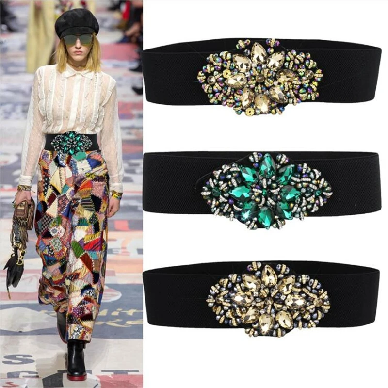 

2019 Luxury Belts for Women Simple Versatile Dress Decoration Crystal Rhinestone Inlay Wide Girdle Women Waist Belts