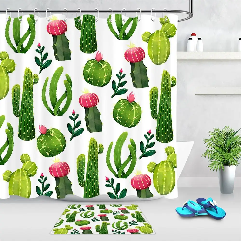 

Мультяшный дизайн Кактус ванная душевая занавеска Водонепроницаемая Полиэстеровая ткань для ванной занавеска нескользящая дверь коврик У...