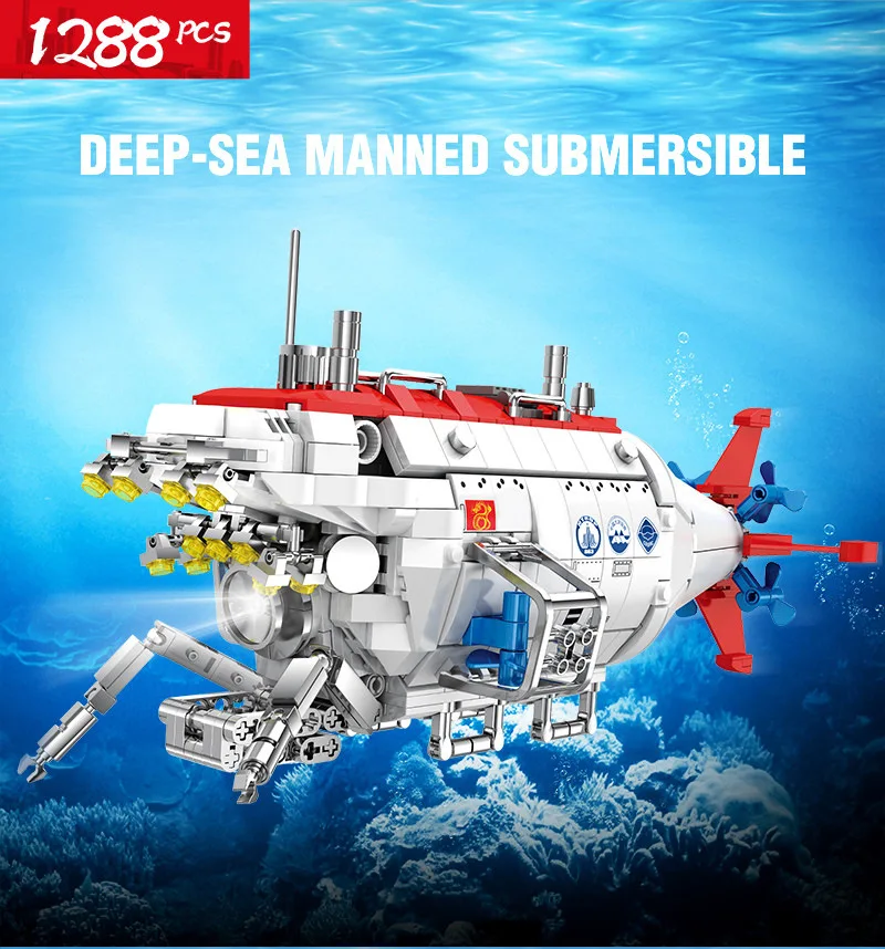 

Military Technology Jiaolong Manned Deep-Sea Submersible Probe Model Building Block Toys Children Christmas Gift For Children