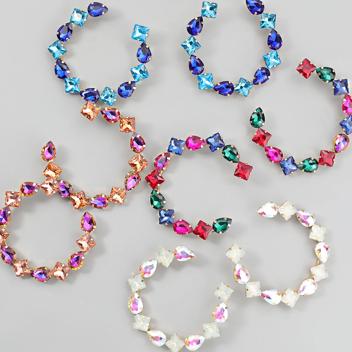 

JIJIAWENHUA New Trend Multicolor Rhinestone women's Hoop Earrings Dinner Party Fashion Statement Jewelry Accessories