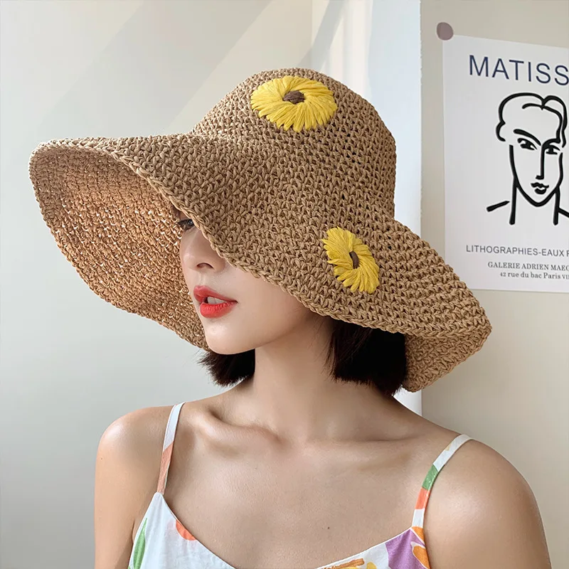 

2022 New Summer Hats for Women Wide Brim Straw Hat Sun Protection Beach Cap Sombreros De Sol Chapeau Paille Gorro Panama