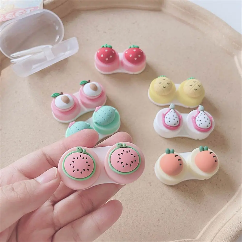 

Women Color Contact Lenses Case Cute Strawberry Carrot Watermelon Peach Cactus Pineapple Dragon Fruit Style Contact Lens Cases