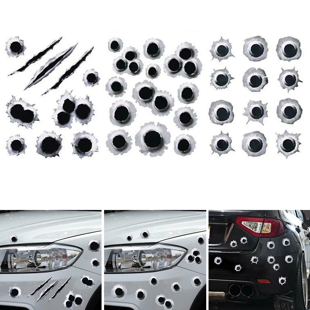 

23*29cm Car Stickers 3D Bullet Hole Auto Motorcycle Scratch Realistic Funny Decals 3 Decorative Stickers