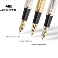 luxury jinhao 1200 gel fountain pen set golden silver metal pole office gifts ink pens large nib caneta tinteiro