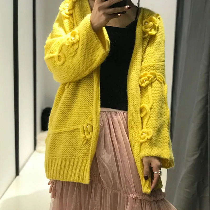 

Jumper Poncho Sweater Women Sale Cardigan Crochet Color Mohair Handmade Pearl New 2020 Winter Feminino Lazy Wind Female V-neck