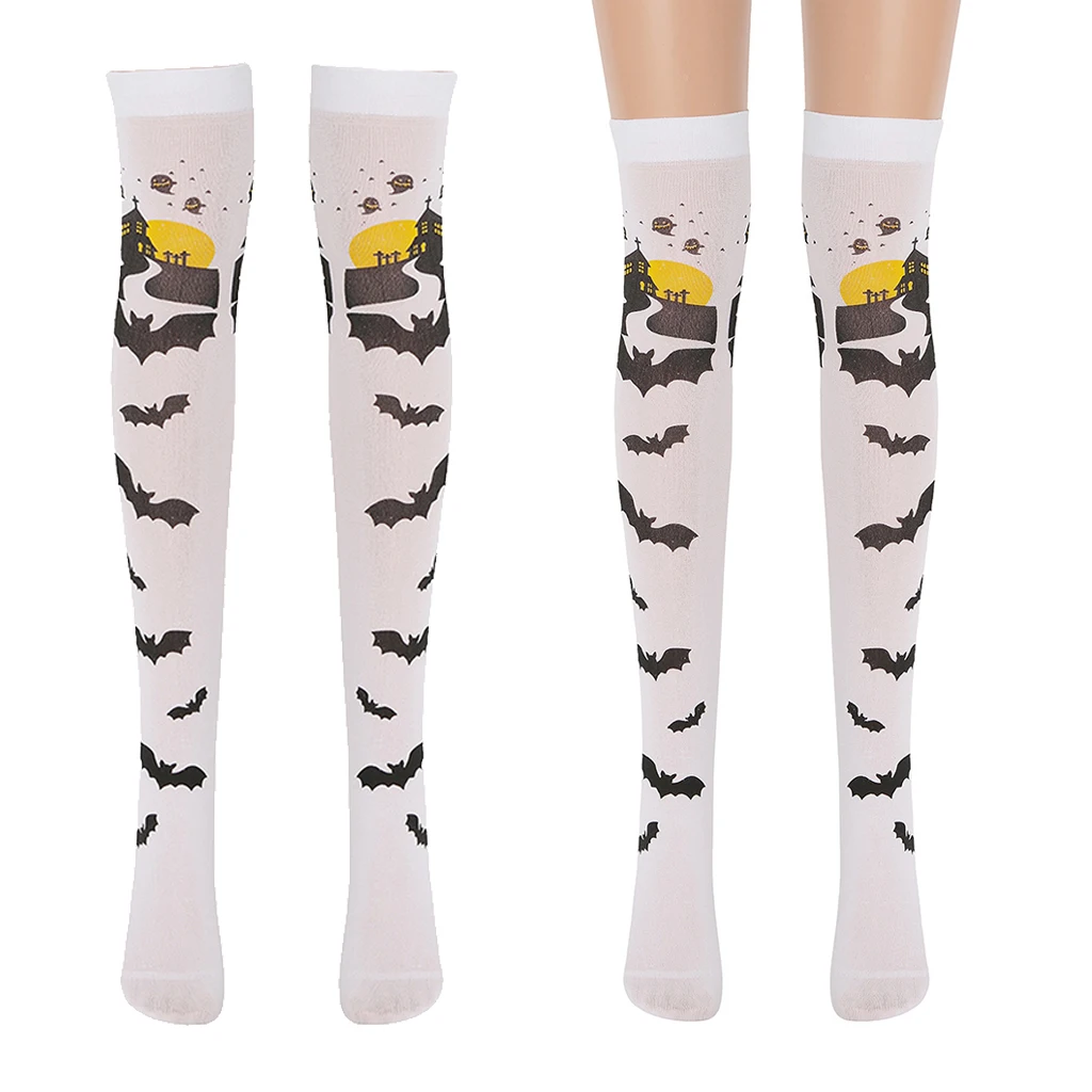 

Women Girls Halloween Over Knee High Socks Castle Bat Stockings Leg Warmer Socks