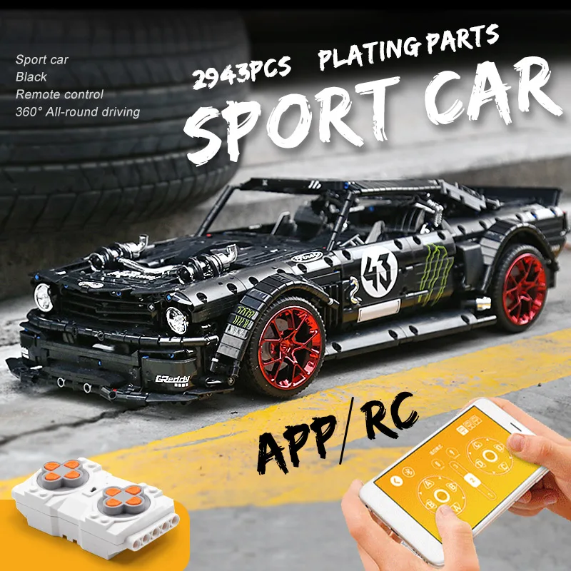 Модель 20102 года: Игрушечная машина, совместимая с MOC-16915 Mustang Hoonicorn, с функцией двигателя, Детская модель автомобиля, игрушечные строительные блоки
