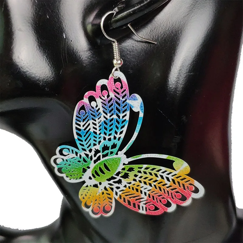 Цветные Серьги-бабочки для женщин медный Павлин перо подвеска висячие серьги