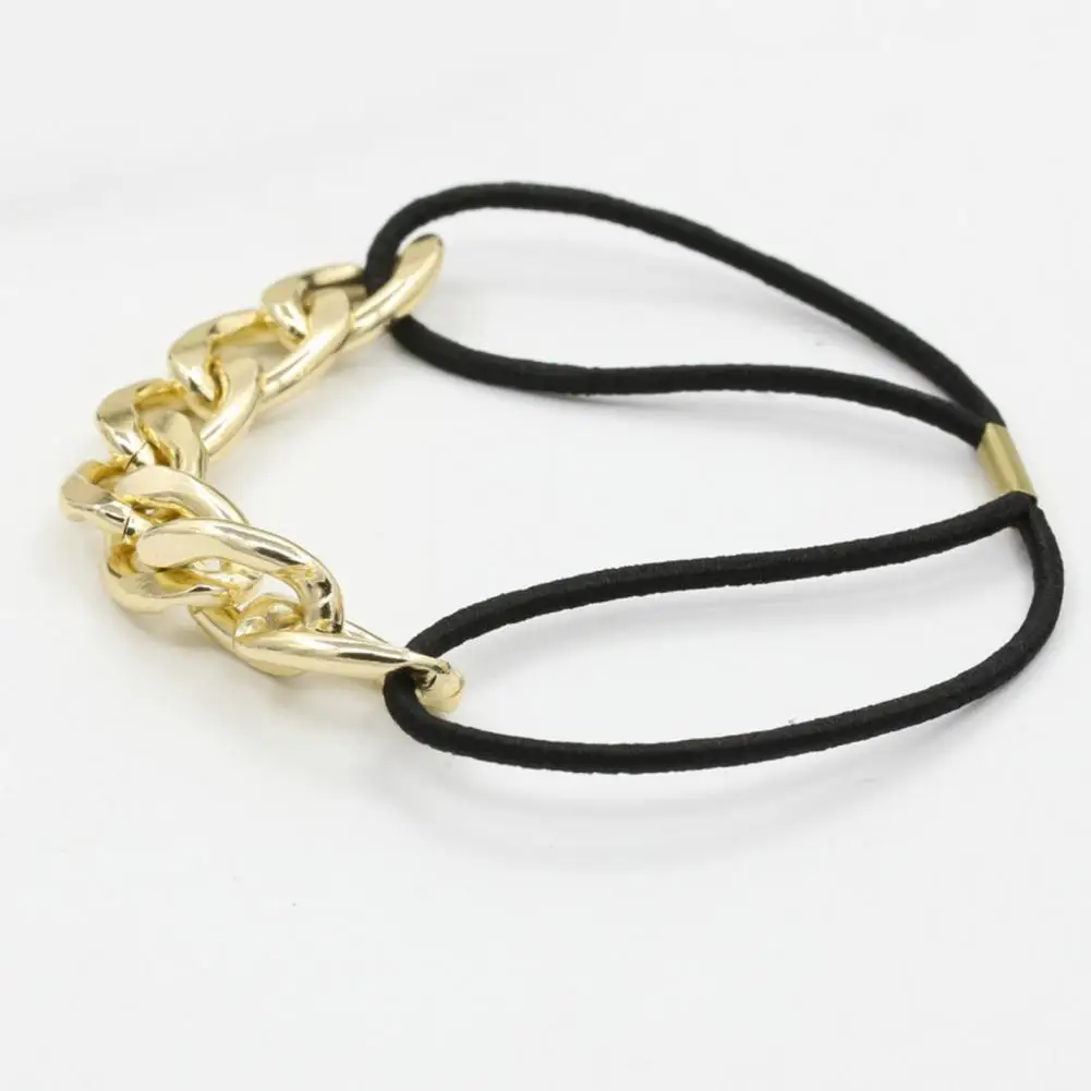 

New Fashion Golden Metal Chain All-match Anti-fall Double Strands Elastic Hair Rope Hair Tie Headdress Comfortable Outdoor