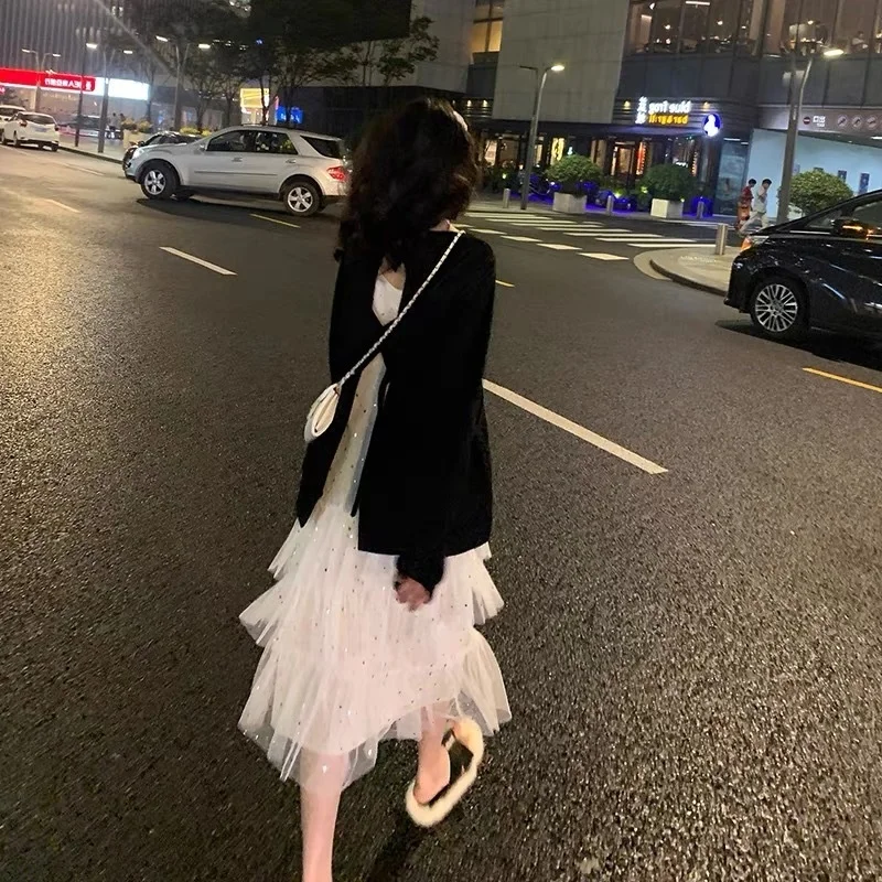 

Autumn Clothes French Style Lightly Mature Elegant Fried Street Suit Small Slim Dress for Women 961