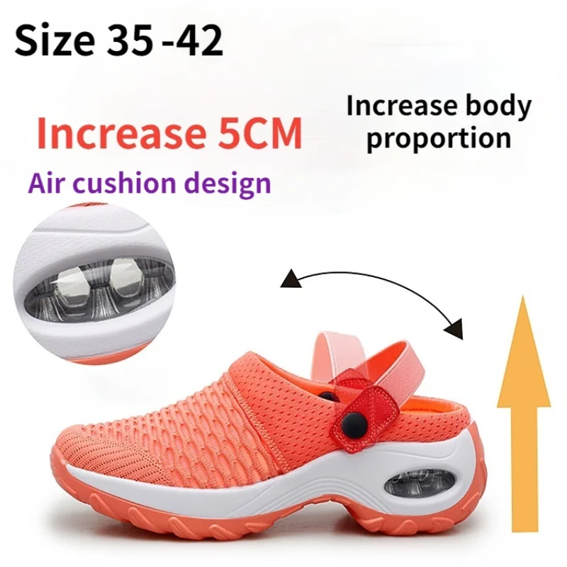 

Sandals Women Outdoor Sneakers Heightening Air Cushion Mesh Beach Slippers Garden Home Comfort Leisure Running Non Slip Shoes
