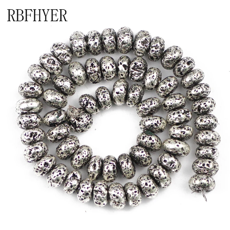 Плоские круглые антикварные серебряные бусины из вулканической лавы, бусины с отверстием россыпью 6/8/10 мм для изготовления ювелирных изделий, «сделай сам», шарм, браслет, ожерелье