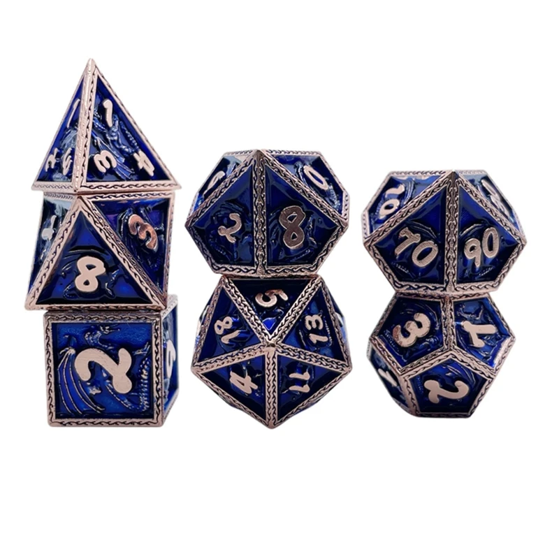 

7x Polyhedral Metal Dices Kit Props Educational Toys Club/Party Game Accessories