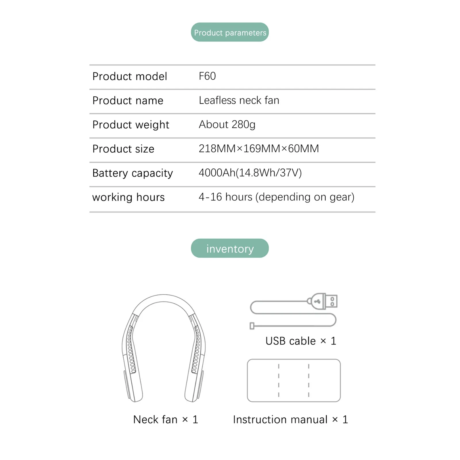 

CARPRIE Mini Personal Hanging Neck Fan USB Rechargeable Wearable Portable Neckband Summer Sports Household Silent Fan Radiator