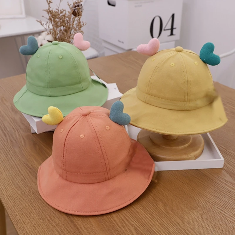 

Summer Anti-UV Boy's Girl's Sun Bucket Hat Solid Color Cute Individuality Beach Caps Unisex with Wide Brim