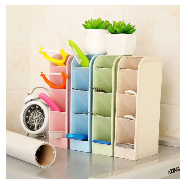 Многофункциональный настольный держатель для ручек с 4 отделениями из пшеничной