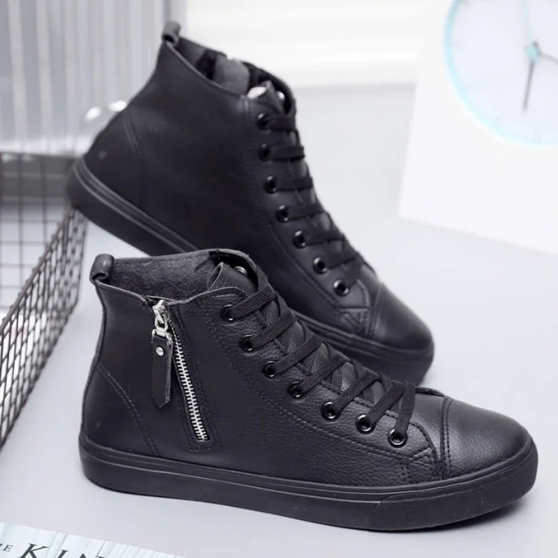 

School genuine leather sneakers girls student platform boots basic classic shoes for women ankle boots