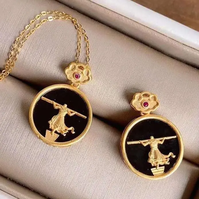 

Natural black agate safe buckle the return of the great saint pendant necklace Chinese retro charm women's silver jewelry