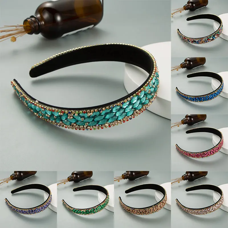 

Luxury Baroque Sparkly Padded Rhinestones Headbands Full Crystal Hairbands Wide Headwear White Hair Accessories Women