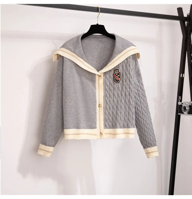 Костюм из двух предметов в стиле преппи вязаная куртка с матросским воротником