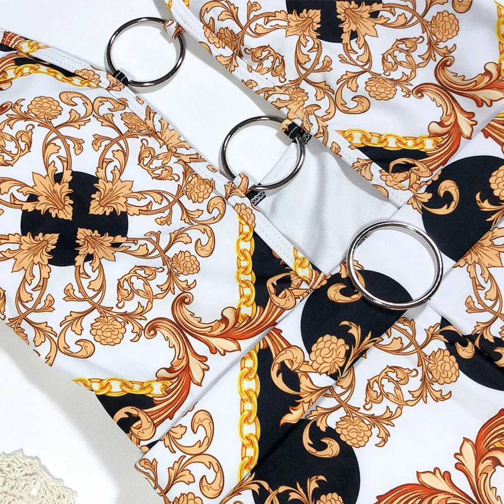 Модный слитный купальник с европейским и американским принтом плоской подошвой