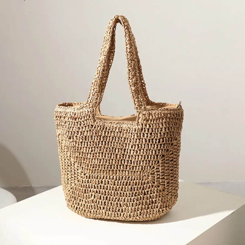 Соломенная Сумка на одно плечо портативная полукруглая плетеная сумочка большой