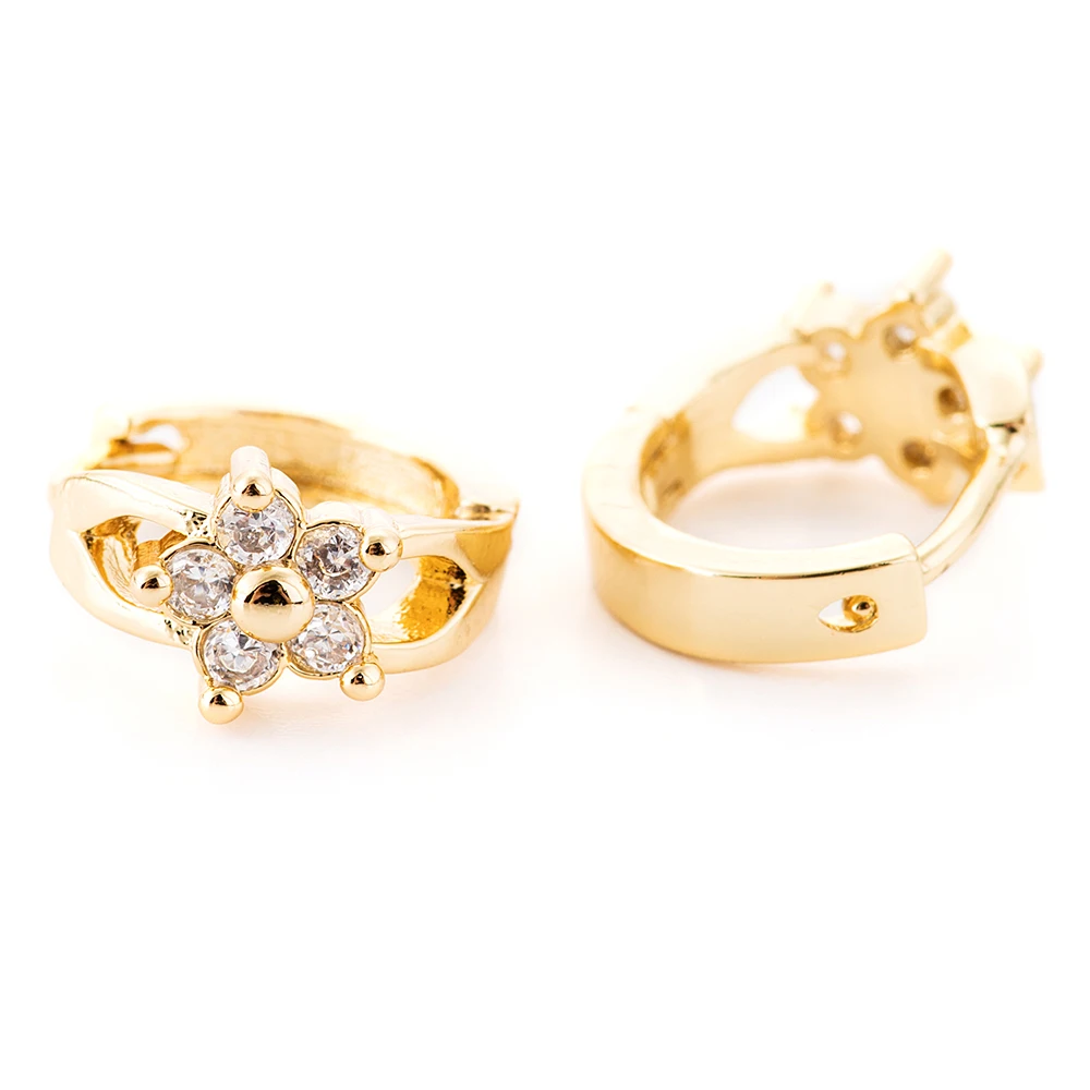 Маленькие серьги кольца золотого цвета с цветком и цирконием для маленьких